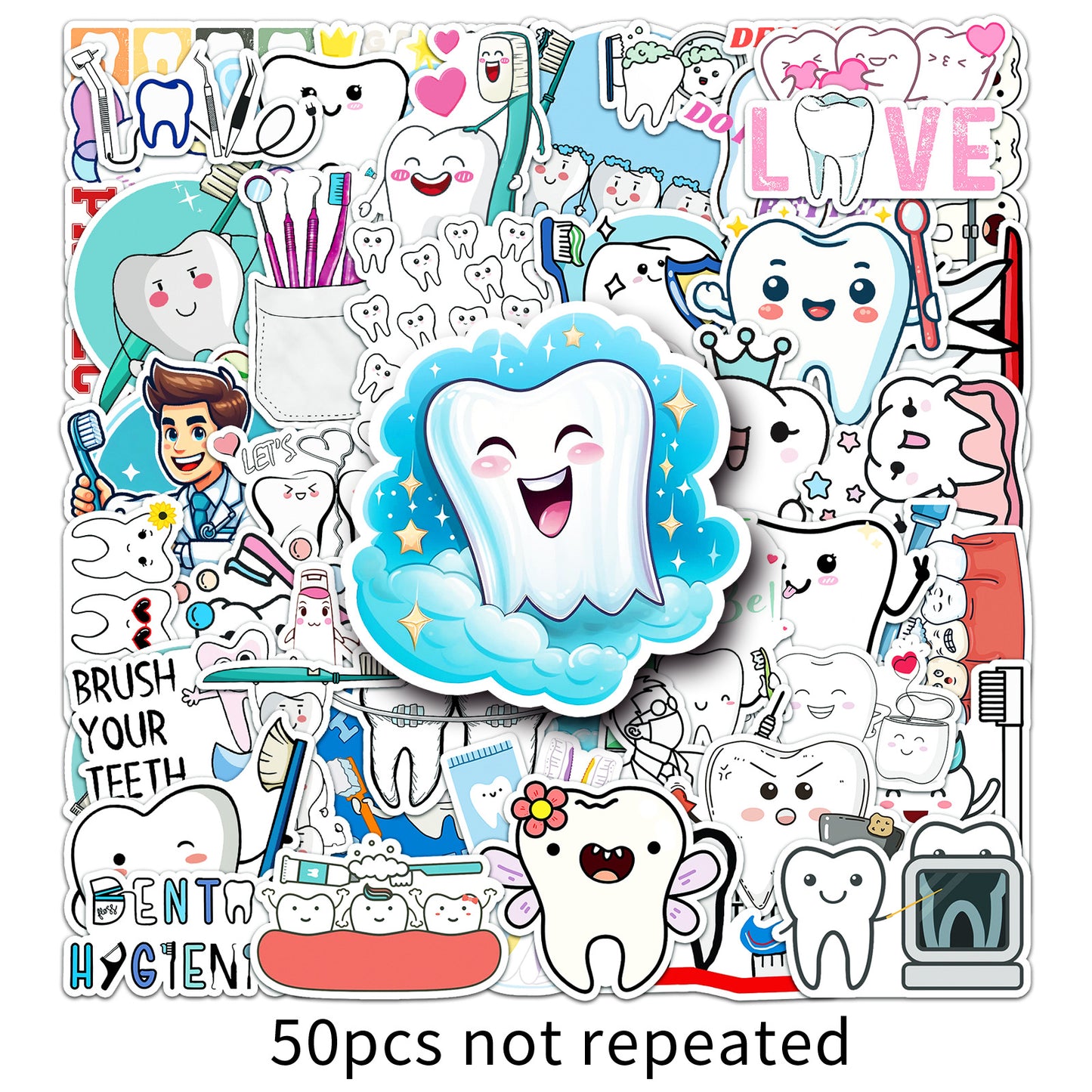 50 Pcs Graffiti Teeth Stickers, Cute Cartoon Decorative Labels, Water Bottle, Luggage, Notebook Decor, Unique Creative Design to Boost Personal Style