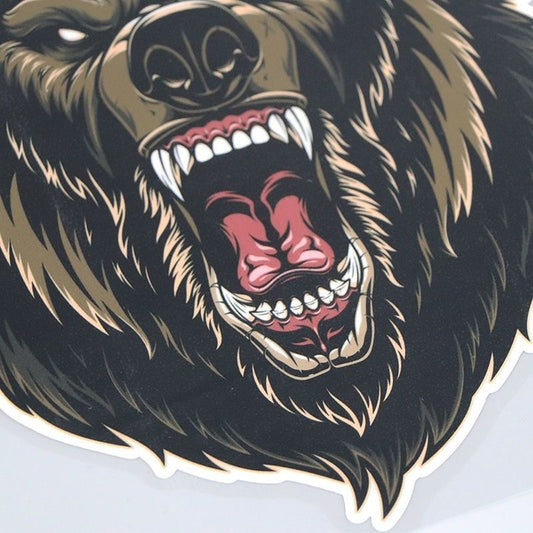 Car & Motorcycle Sticker – Roaring Brown Bear Portrait, Waterproof Sunproof Animal Decal, Bold Eye-Catching Design