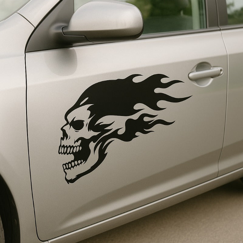 Halloween Skull Flame Car Sticker – Waterproof Bumper & Motorcycle Decal for Cool Custom Styling