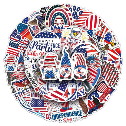 50PCS 4th of July Waterproof Stickers – Patriotic USA Vinyl Decals for Laptops, Water Bottles, Phones, Luggage – Celebrate Independence Day in Style