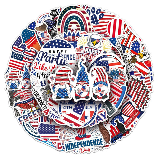 50PCS 4th of July Waterproof Stickers – Patriotic USA Vinyl Decals for Laptops, Water Bottles, Phones, Luggage – Celebrate Independence Day in Style