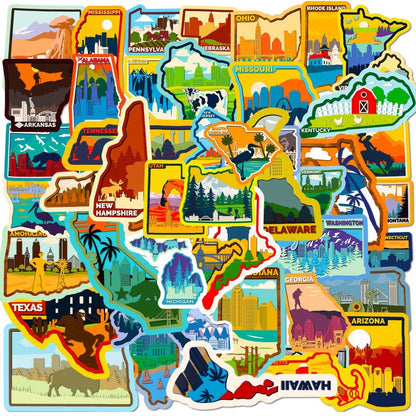 USA State Map Stickers – 51PCS Travel Doodle Decals for Scrapbooking, Laptops & Journals | Aesthetic & Educational Gift Set