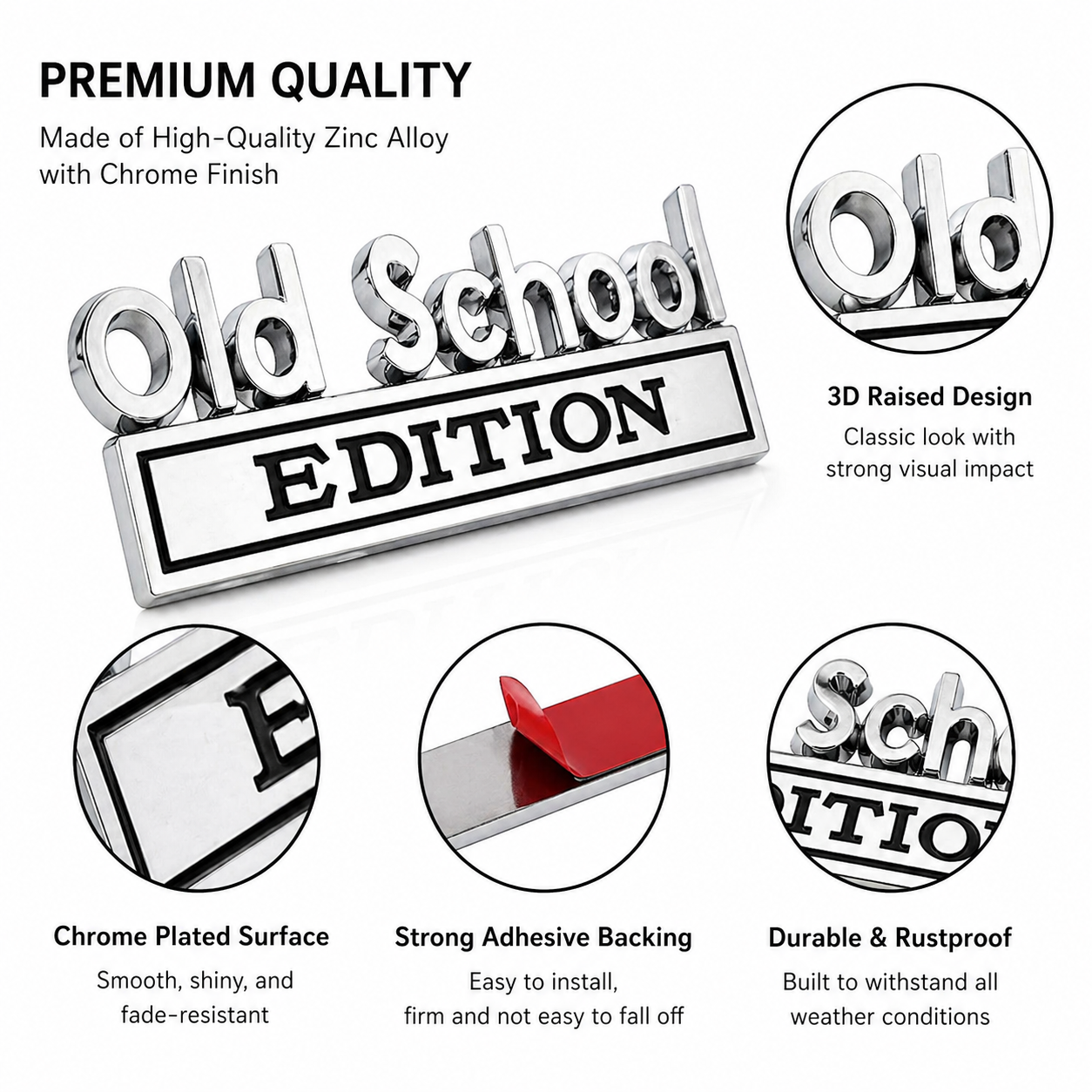 Old School Edition Metal Car Emblem, Vintage Style Badge Sticker, 3D Chrome Auto Decal for Truck SUV Fender Trunk Door, Retro Car Accessory Gift
