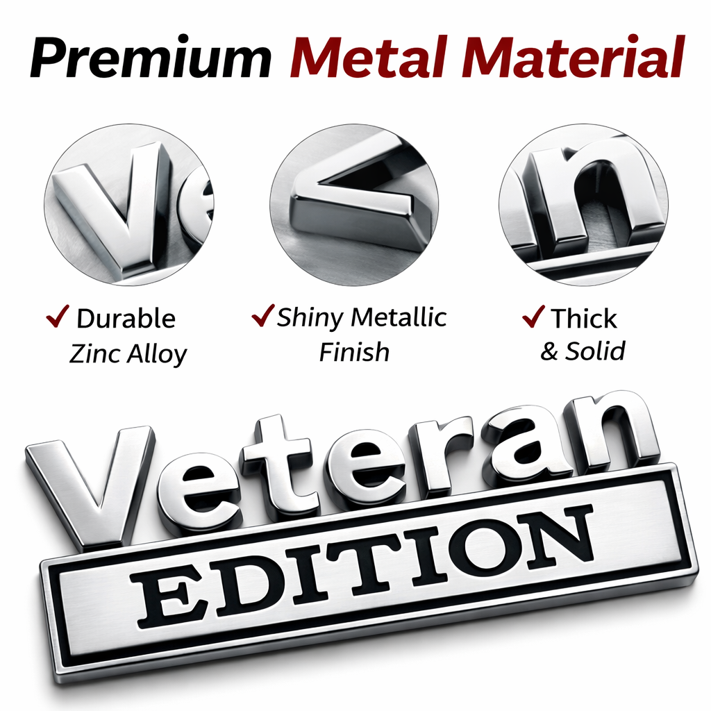 3D Metal Veteran Edition Car Emblem Badge – Military Style Auto Decal for Truck SUV Fender Tailgate