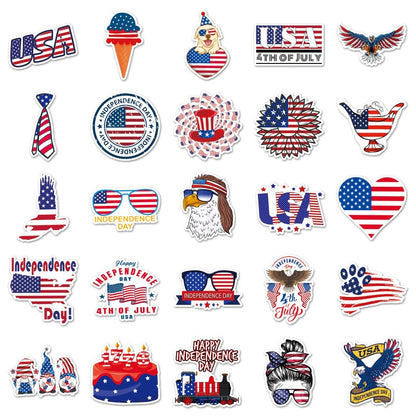 50PCS 4th of July Waterproof Stickers – Patriotic USA Vinyl Decals for Laptops, Water Bottles, Phones, Luggage – Celebrate Independence Day in Style