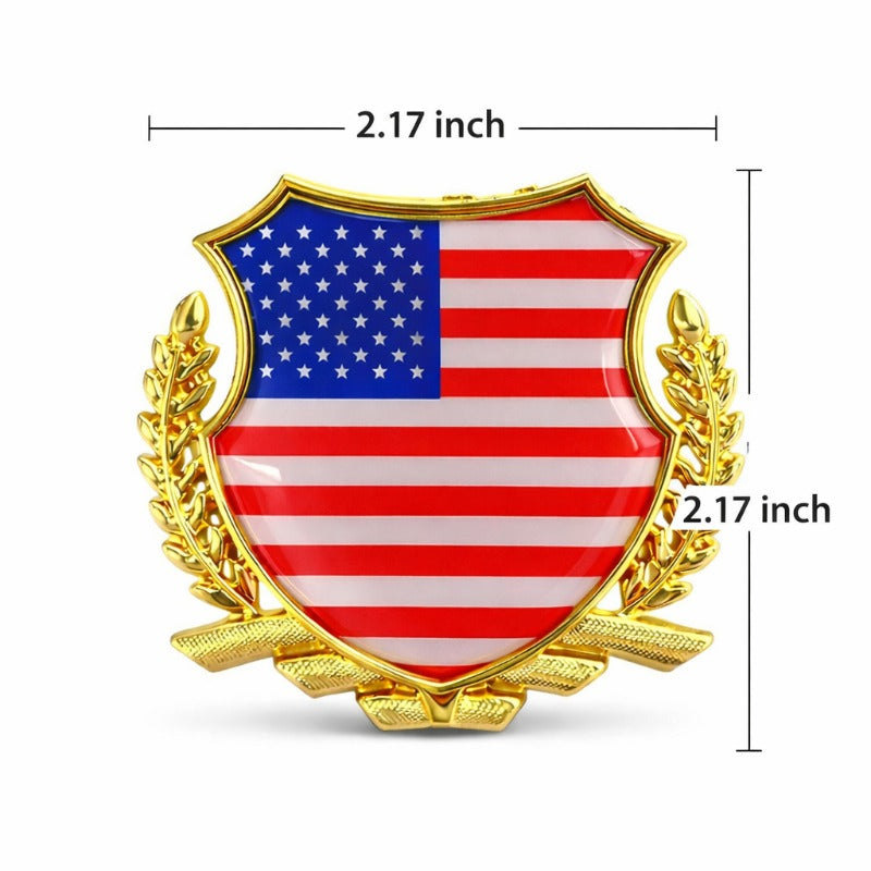 3D Metal American Flag Car Badge | Wheat Laurel Emblem | Truck Grille Tailgate Sticker