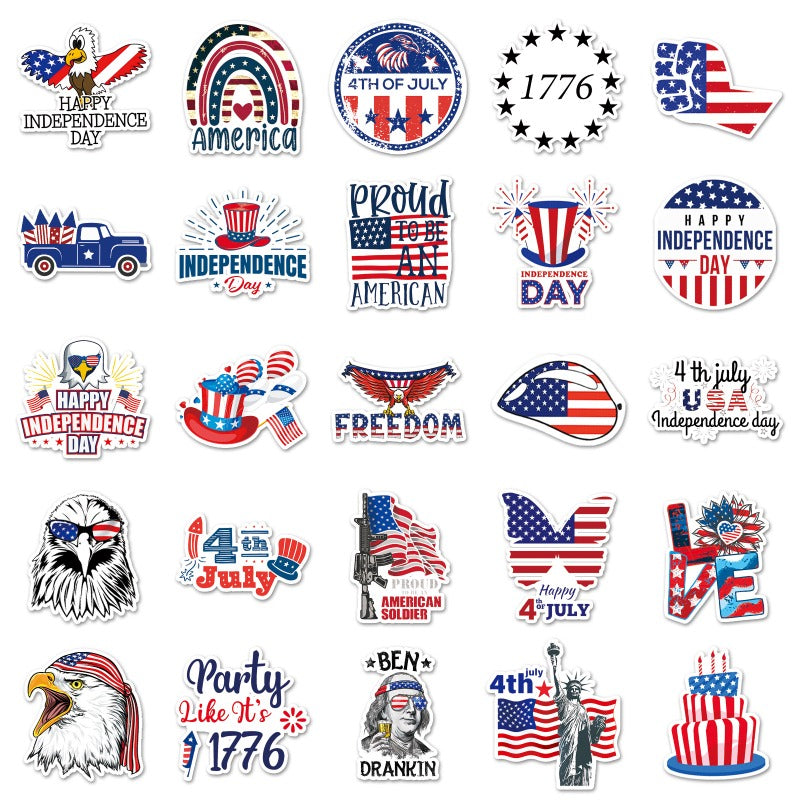 50PCS 4th of July Waterproof Stickers – Patriotic USA Vinyl Decals for Laptops, Water Bottles, Phones, Luggage – Celebrate Independence Day in Style