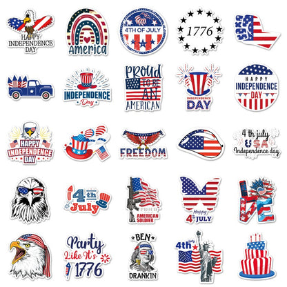 50PCS 4th of July Waterproof Stickers – Patriotic USA Vinyl Decals for Laptops, Water Bottles, Phones, Luggage – Celebrate Independence Day in Style