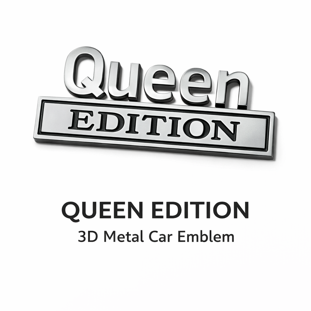 Queen Edition Metal Car Badge Emblem – Luxury Fender Sticker for Cars, Auto Body Decoration, Adhesive Metal Decal