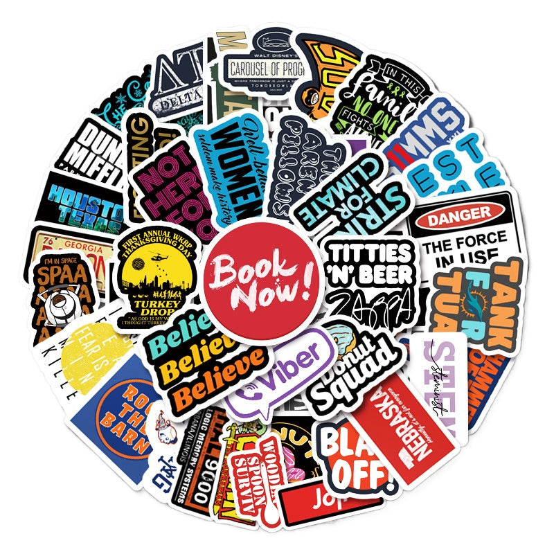 Cartoon Graffiti Letter Stickers – 54PCS Waterproof Vinyl Decals for Luggage, Laptop, Car, Skateboard – Aesthetic DIY Decoration for Teens & Creators
