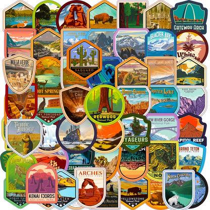 63PCS National Park Stickers – Waterproof Outdoor Nature Decals, Travel Aesthetic for Adventure Lovers