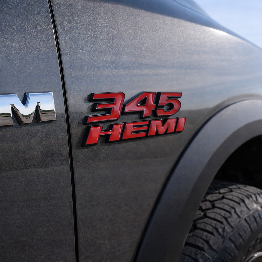345 HEMI Metal Car Badge for RAM 1500 2500 | Dodge Engine Emblem Decal | Truck Fender Sticker