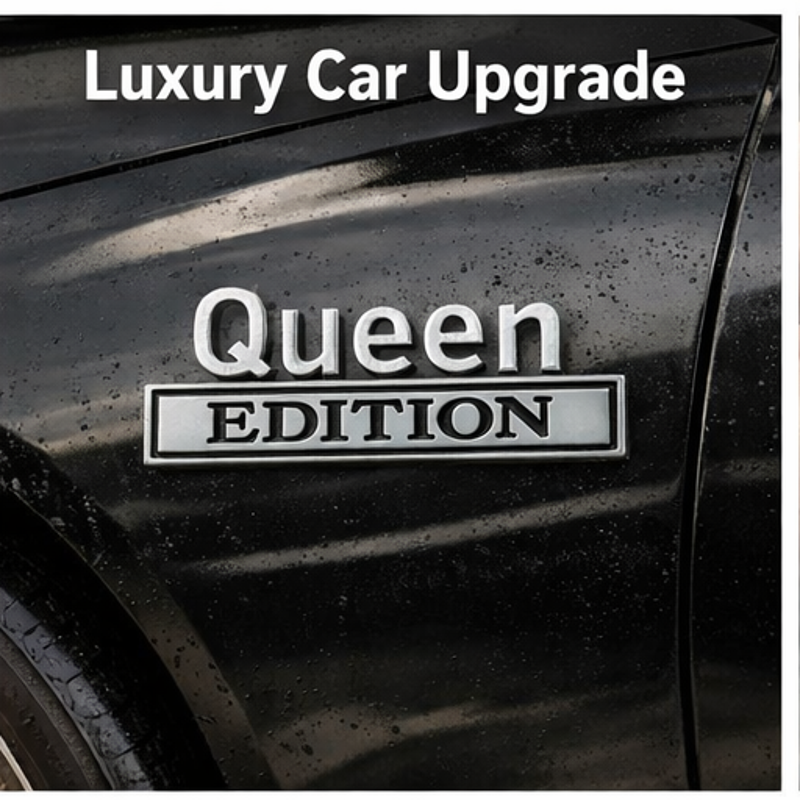 Queen Edition Metal Car Badge Emblem – Luxury Fender Sticker for Cars, Auto Body Decoration, Adhesive Metal Decal