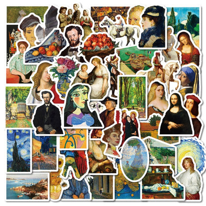 50pcs Famous Painting Stickers – Waterproof Aesthetic Art Decals for Skateboards, Laptops & Cups | Creative DIY Gift for Art Lovers