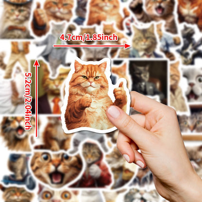 Cat Stickers】50PCS Funny Realistic Cat Head Waterproof Decals | DIY Laptop Cup Decor | Unique & Quirky Gift Idea