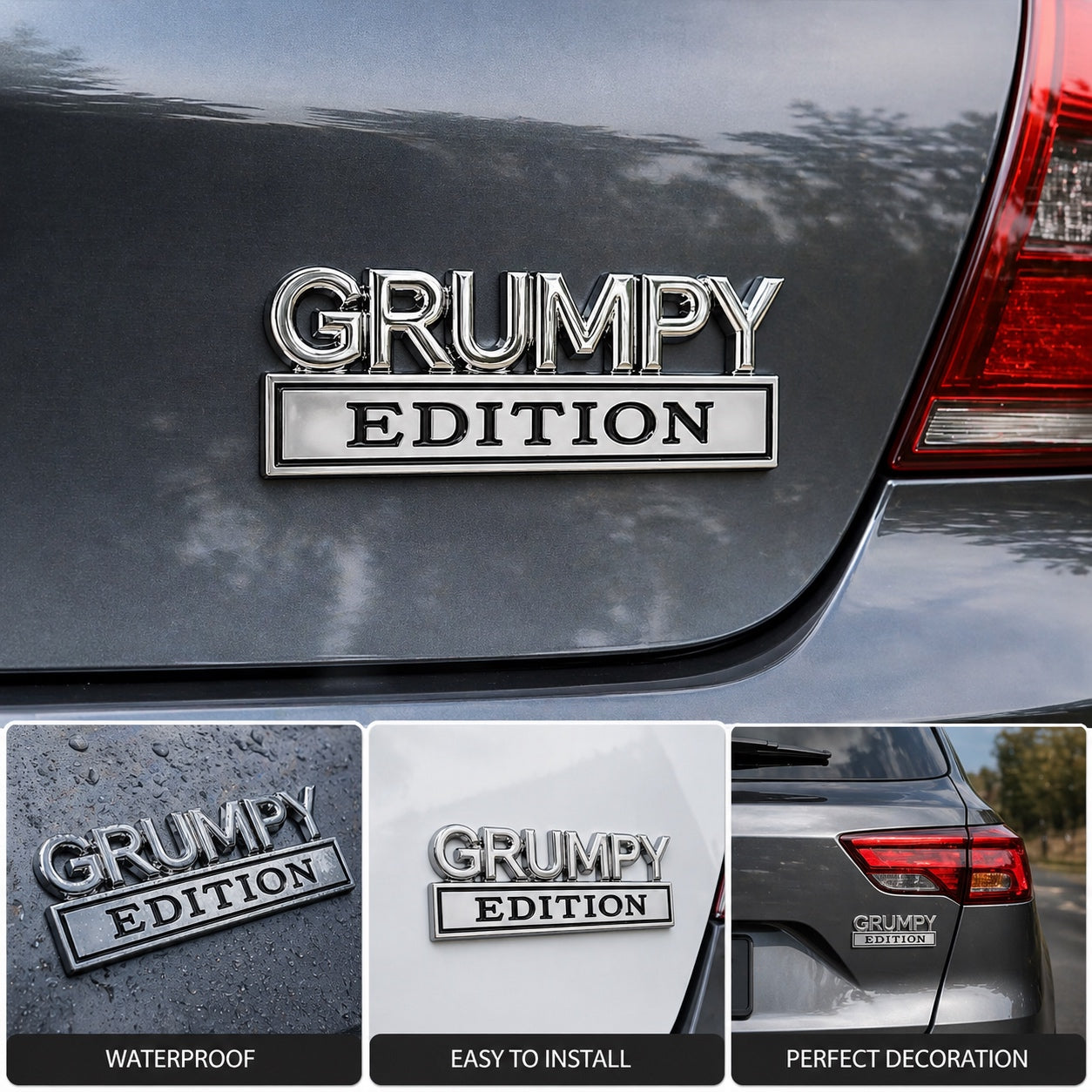 Grumpy Edition Metal Car Badge, 3D Fender Emblem Sticker, Funny Car Decal, Auto Side Body Badge, Waterproof Vehicle Decoration