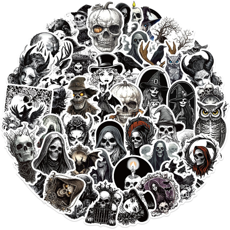 50pcs Gothic Skull Stickers – Waterproof Aesthetic Decals for Guitar, Laptop & Luggage | Punk DIY Vibes