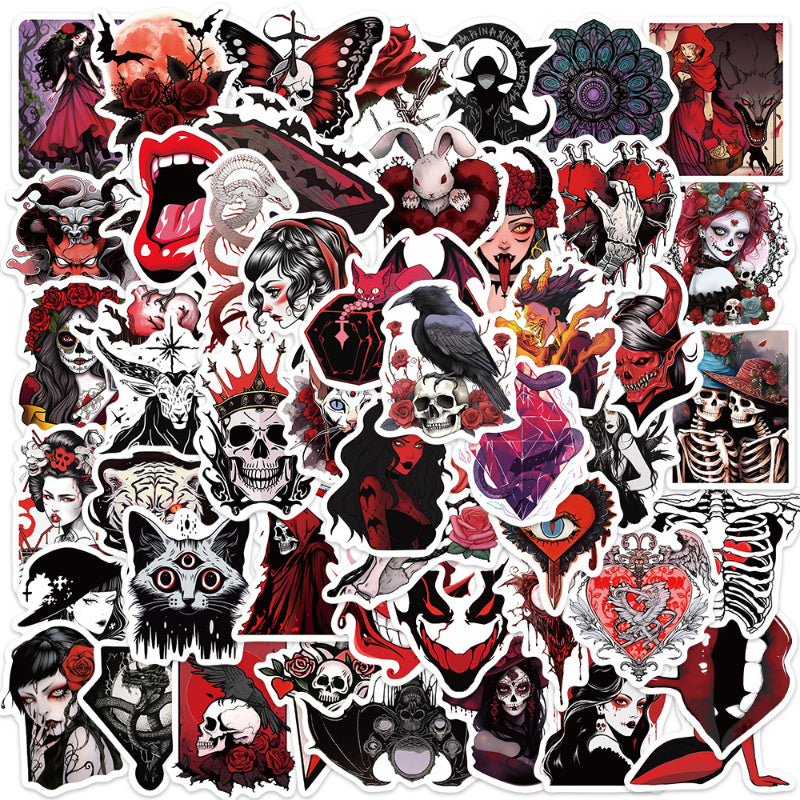 50pcs Graffiti Sticker Pack  – Waterproof Skull Girl Designs – Unique DIY Decor for Guitar, Laptop, Luggage – Trendy & Cool Vibe