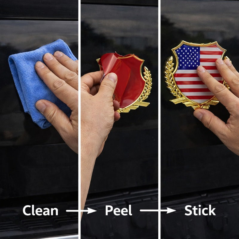3D Metal American Flag Car Badge | Wheat Laurel Emblem | Truck Grille Tailgate Sticker