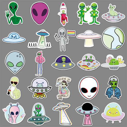 Alien Graffiti Sticker Pack – 50pcs Cool UFO Cartoon Decals for Skateboards, Water Bottles & Luggage – Trendy Travel Aesthetic