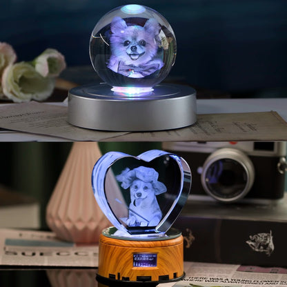 Customized Pet Crystal Ball + Memorial Dog Photo + Music Player + Exclusive 3D Engraving + Heartfelt Gift