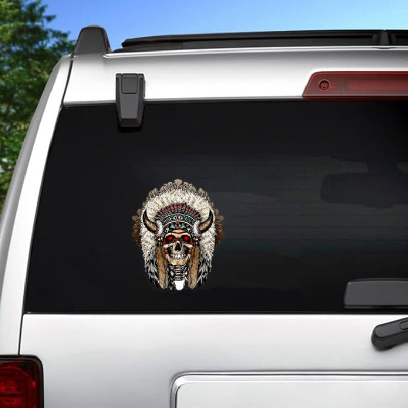 Indian Skull Car Sticker – Waterproof Vinyl Decal for Cars, Trucks & Laptops, Unique Tribal Design, Express Your Bold Spirit
