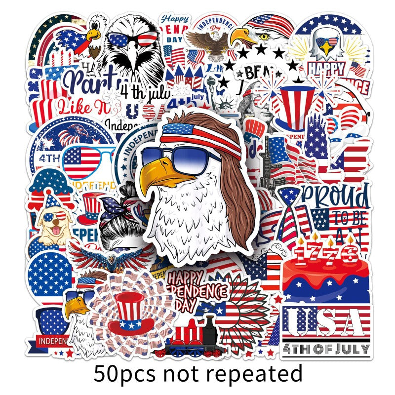 50PCS 4th of July Waterproof Stickers – Patriotic USA Vinyl Decals for Laptops, Water Bottles, Phones, Luggage – Celebrate Independence Day in Style