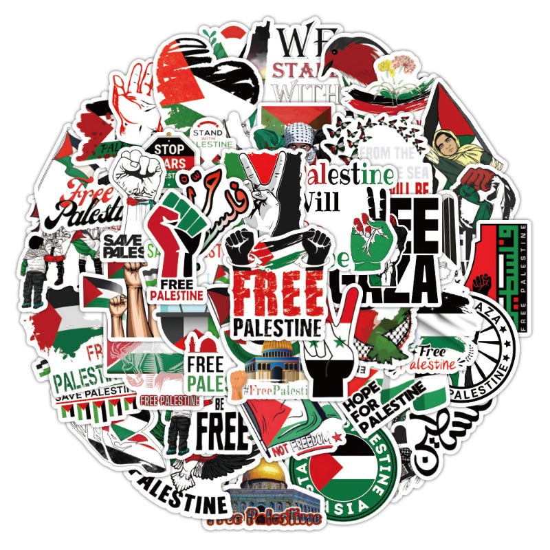 50PCS Palestine Graffiti Stickers – Peace Support, Waterproof & Trendy for Phone, Laptop, Bottles, Luggage