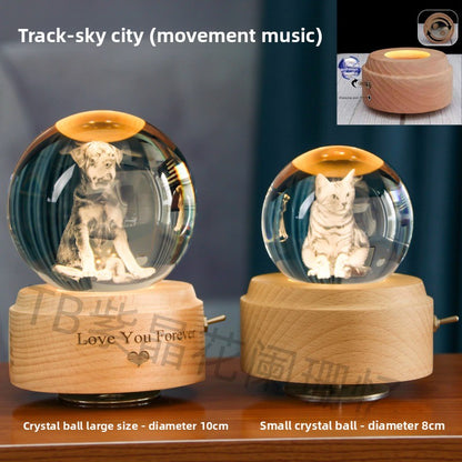 Customized Pet Crystal Ball + Memorial Dog Photo + Music Player + Exclusive 3D Engraving + Heartfelt Gift