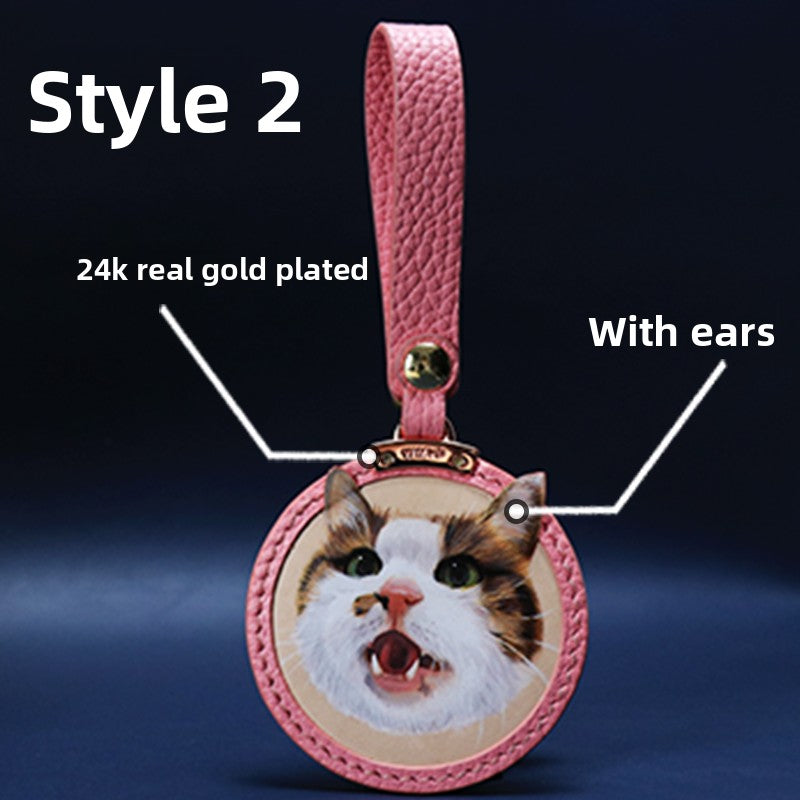 Custom Pet Leather Keychain｜Hand-Painted Real Leather Portrait Tag｜Unique Dog Cat Memorial Gift｜Heartwarming & Personalized