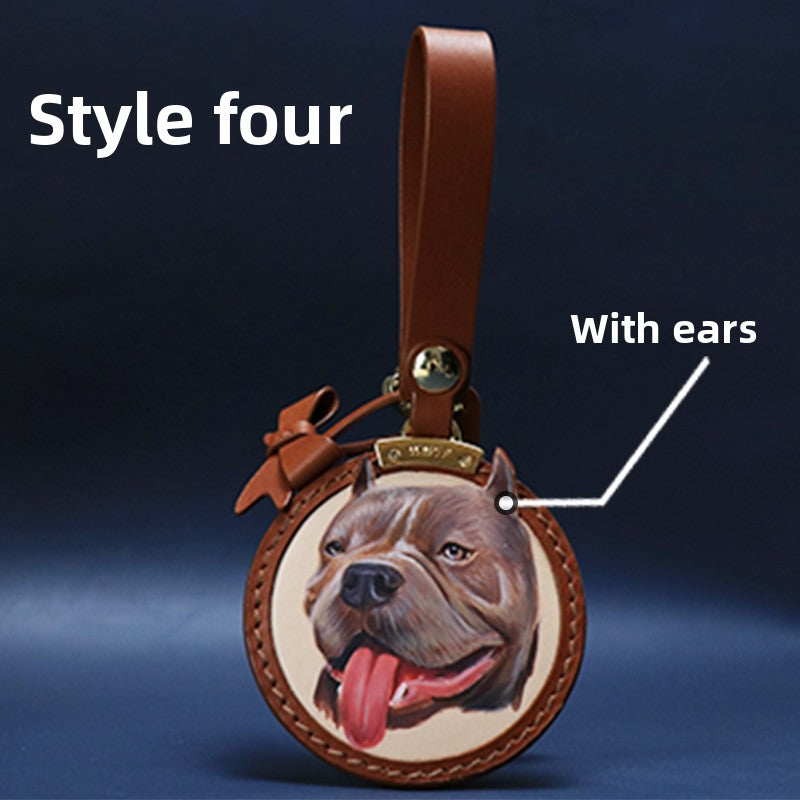 Custom Pet Leather Keychain｜Hand-Painted Real Leather Portrait Tag｜Unique Dog Cat Memorial Gift｜Heartwarming & Personalized