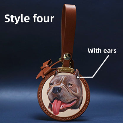 Custom Pet Leather Keychain｜Hand-Painted Real Leather Portrait Tag｜Unique Dog Cat Memorial Gift｜Heartwarming & Personalized