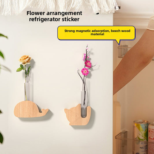 Wooden Fridge Magnet Vase | Magnetic Test Tube Design + Wall Hanging Hydroponics | Creative Home Decor | Aesthetic Ins-style Mini Vase for Plant Lovers