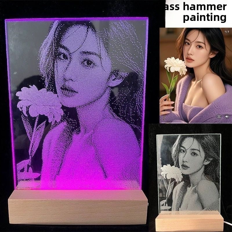 Glass Hammered Portrait | Custom Photo Carving Gift | Artisan Heritage Style | Unique Romantic Keepsake