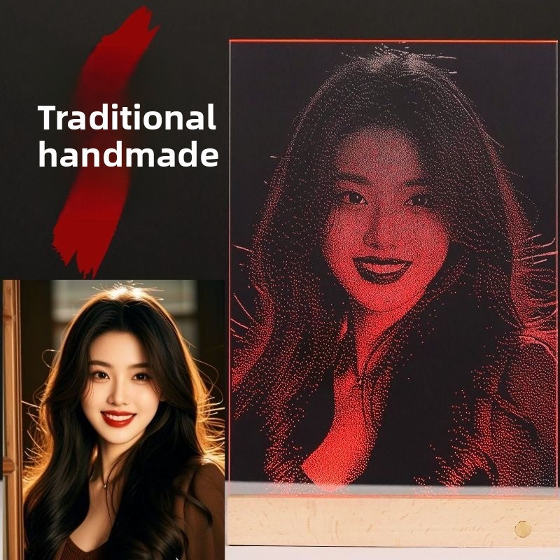Glass Hammered Portrait | Custom Photo Carving Gift | Artisan Heritage Style | Unique Romantic Keepsake
